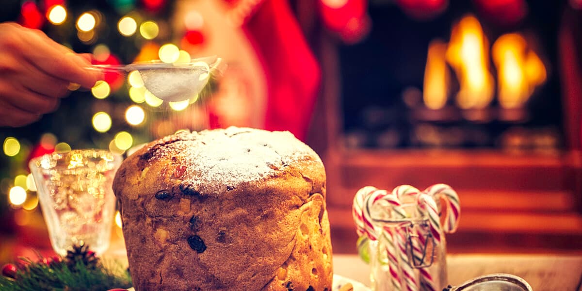 Homemade Panettone Christmas Cake with Powdered Sugar